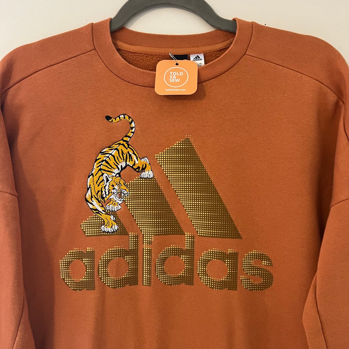 Upcycled Adidas Crewneck with Embroidered Tiger