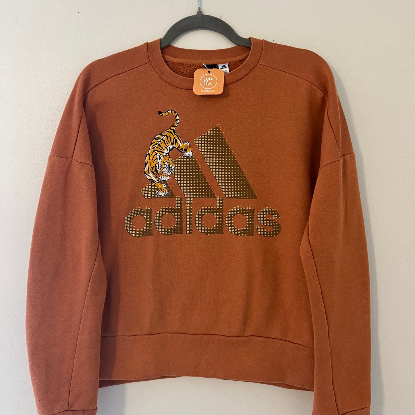 Upcycled Adidas Crewneck with Embroidered Tiger