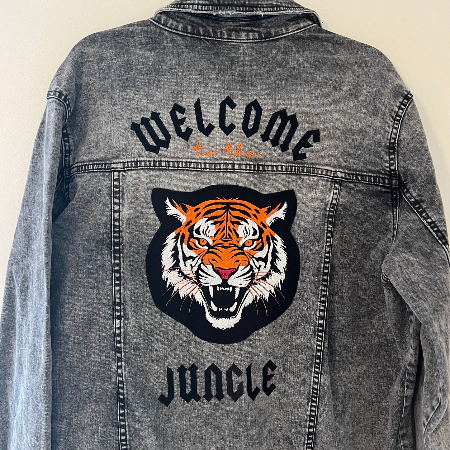 "Welcome to the Jungle" Cincinnati Bengals Upcycled Embroidered Denim Jacket