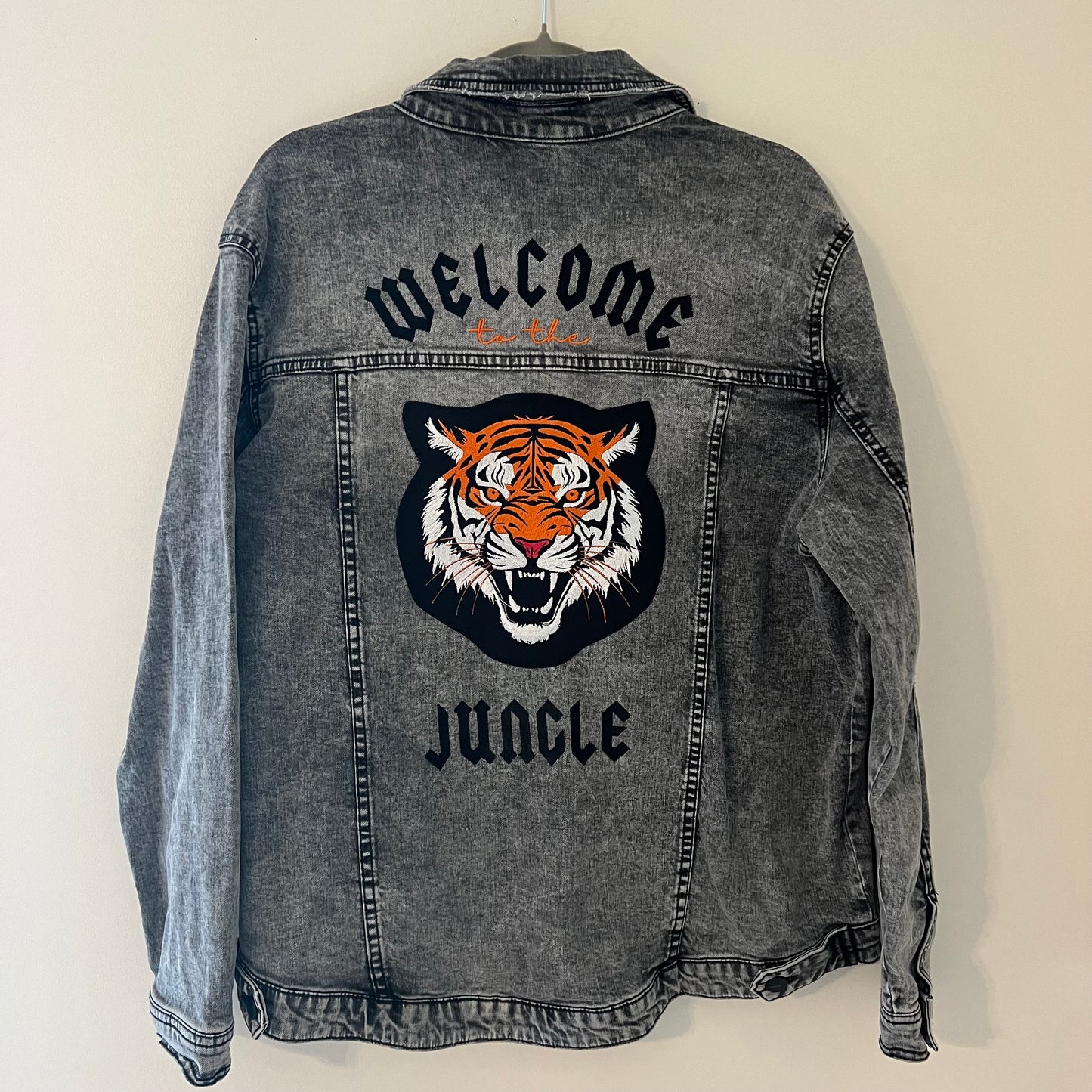 "Welcome to the Jungle" Cincinnati Bengals Upcycled Embroidered Denim Jacket