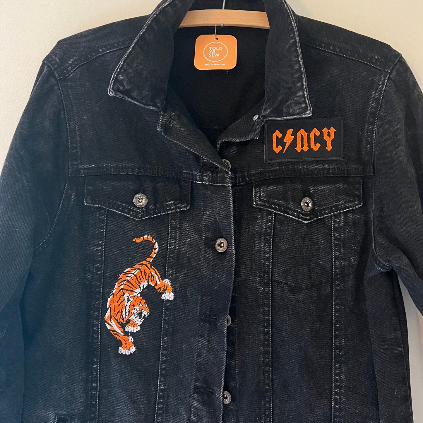 Upcycled Cincy Football Embroidered Denim Duster Jacket