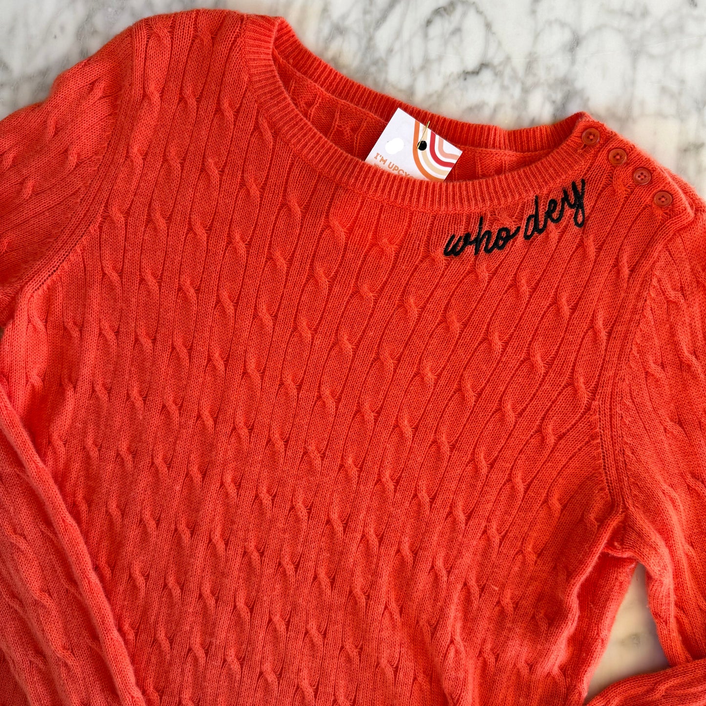 Who Dey Embroidered Orange Upcycled Women's Sweater