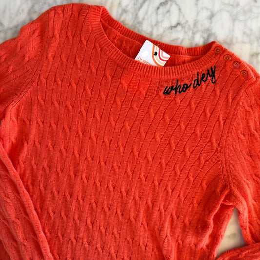 Who Dey Embroidered Orange Upcycled Women's Sweater