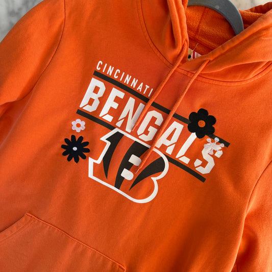 Cincinnati Bengals Upcycled Embroidered Flowers Hoodie