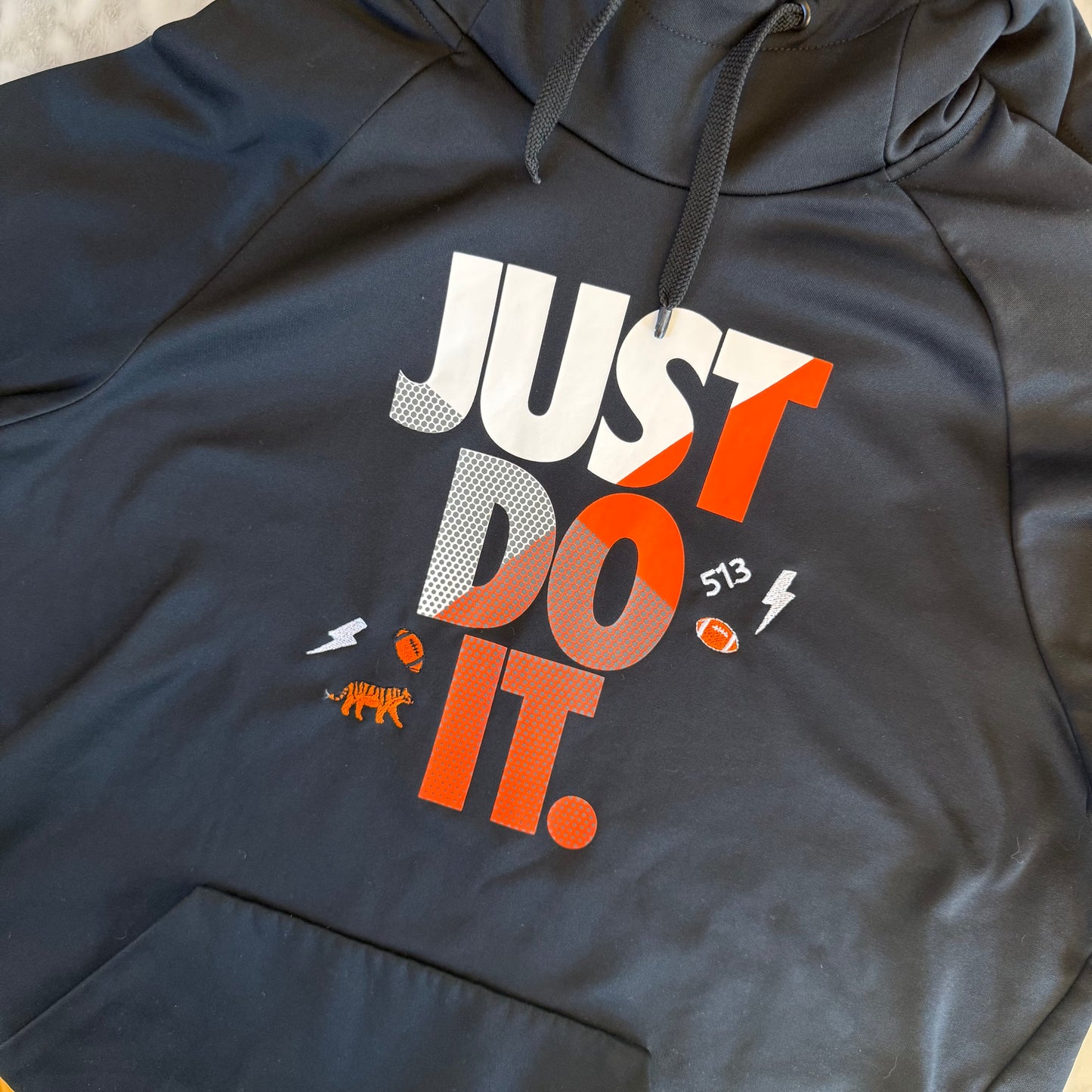 Just Do It Upcycled Bengals Embroidered Nike Dri-Fit Hoodie