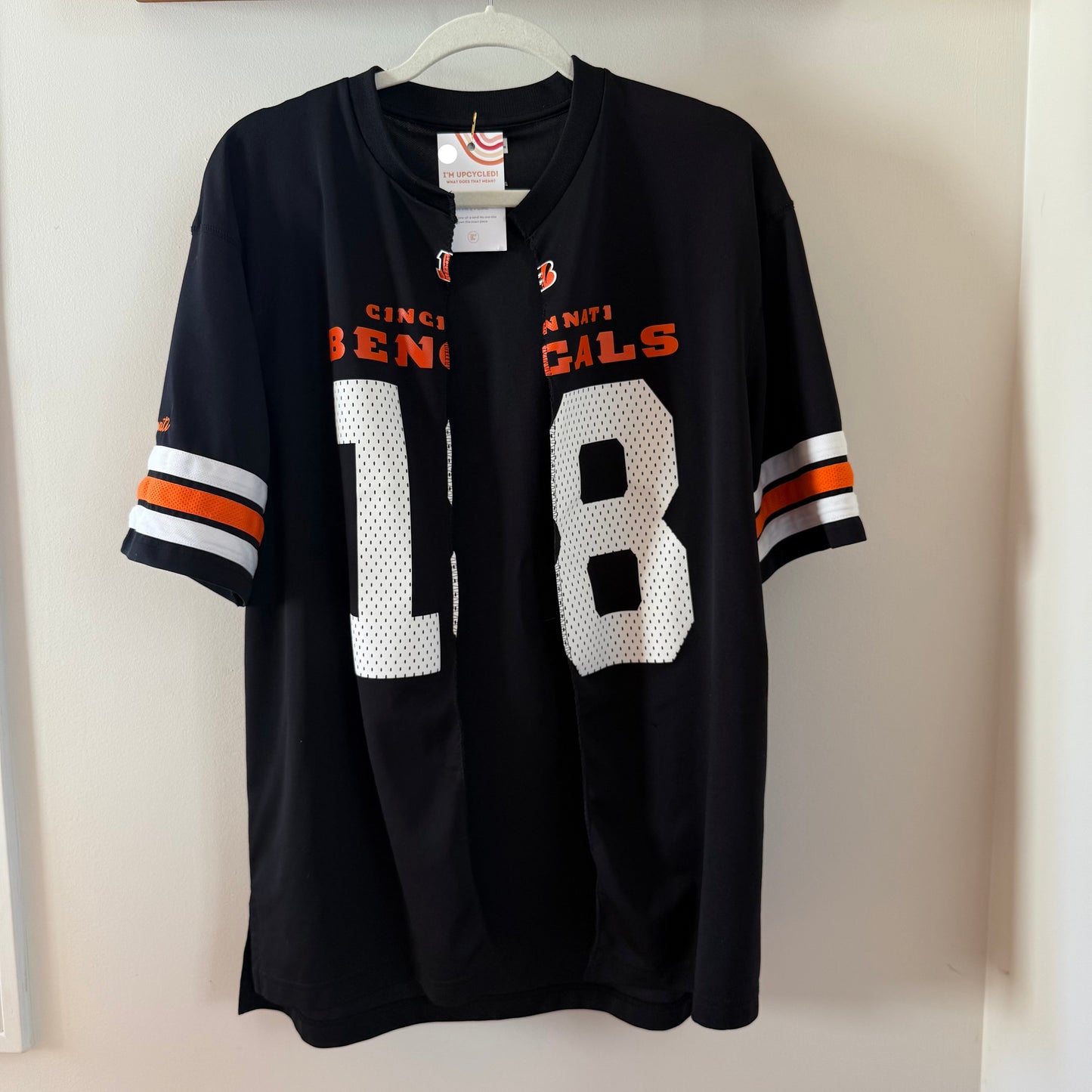 Reworked Cincinnati Bengals #18 AJ Green Ringer-Sleeve Tee