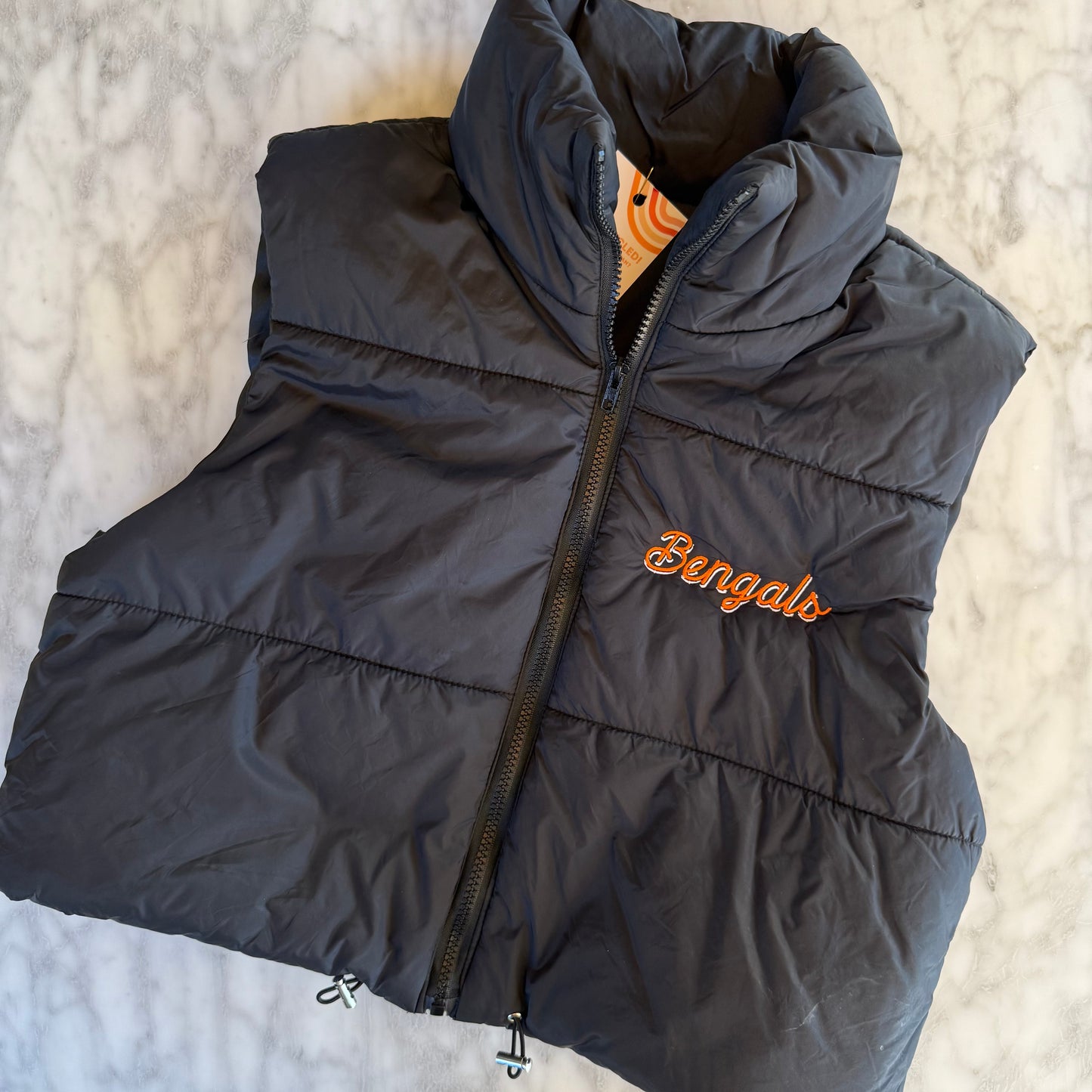 Bengals Embroidered Upcycled Puffer Cropped Vest