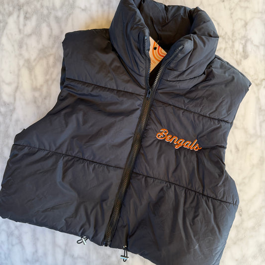 Bengals Embroidered Upcycled Puffer Cropped Vest