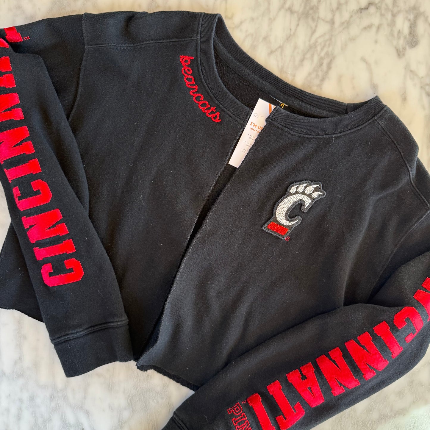 University of Cincinnati Upcycled PINK Cropped Cardi