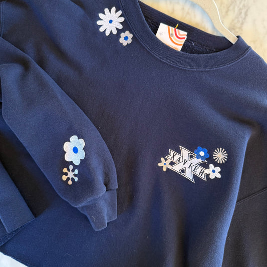 Xavier University Floral Embroidered Upcycled Cropped Crewneck
