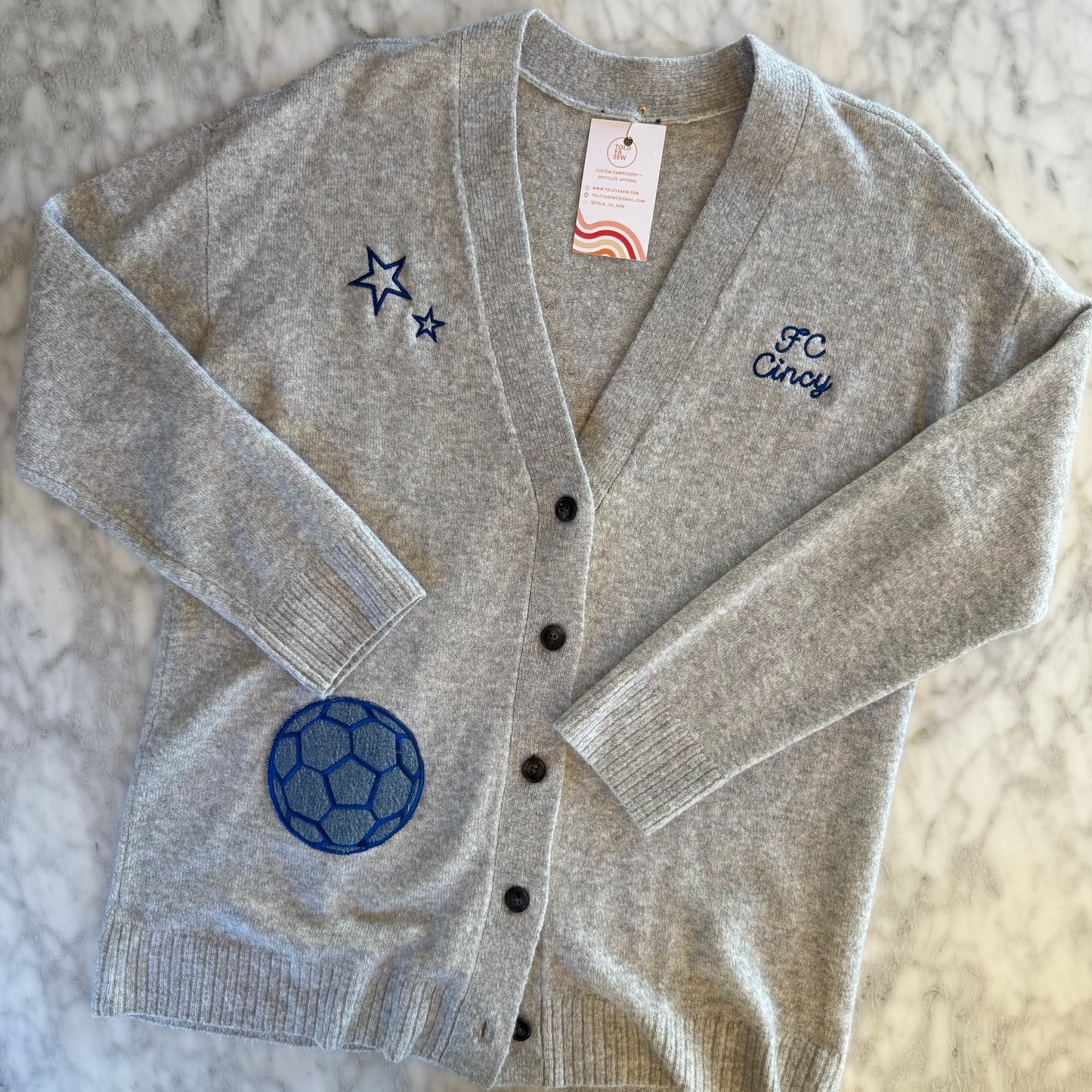FC Cincy Embroidered Upcycled Varsity-Style Cardigan
