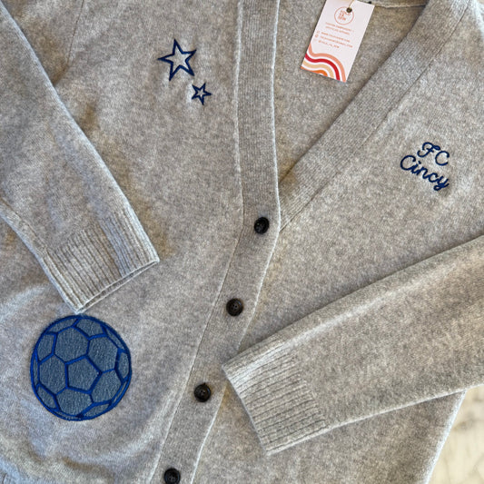 FC Cincy Embroidered Upcycled Varsity-Style Cardigan