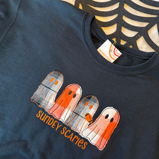 "SunDEY" Scaries Applique Ghosts Football Sweatshirt
