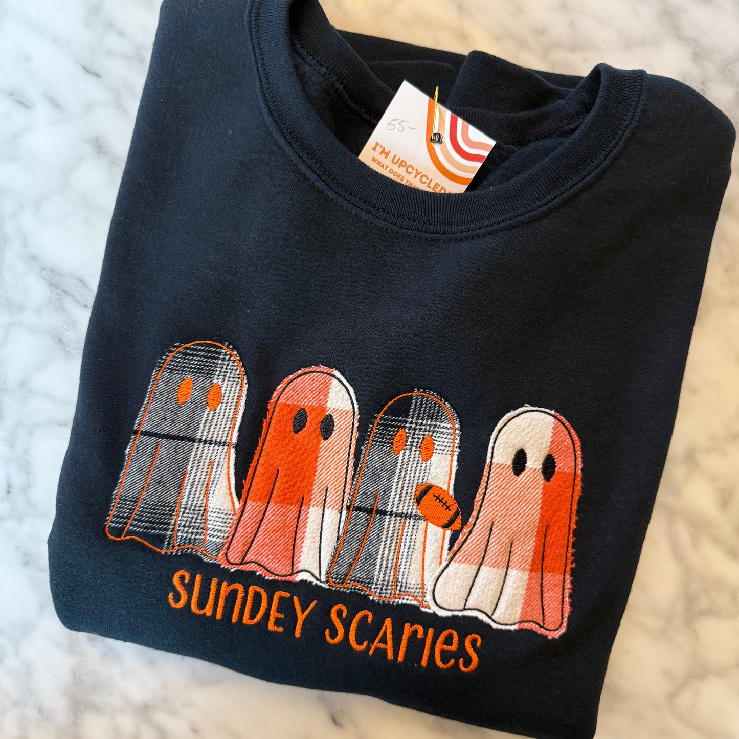 "SunDEY" Scaries Applique Ghosts Football Sweatshirt