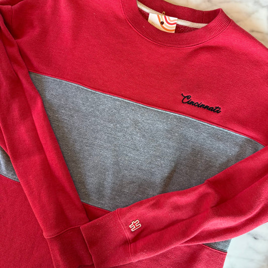 Cincinnati Embroidered Upcycled Colorblock Crewneck