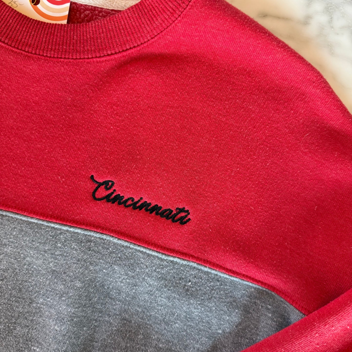 Cincinnati Embroidered Upcycled Colorblock Crewneck