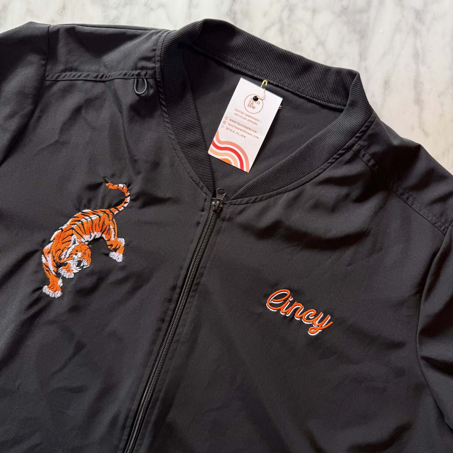 Cincy Bengals Embroidered Upcycled Lightweight Bomber Style Jacket
