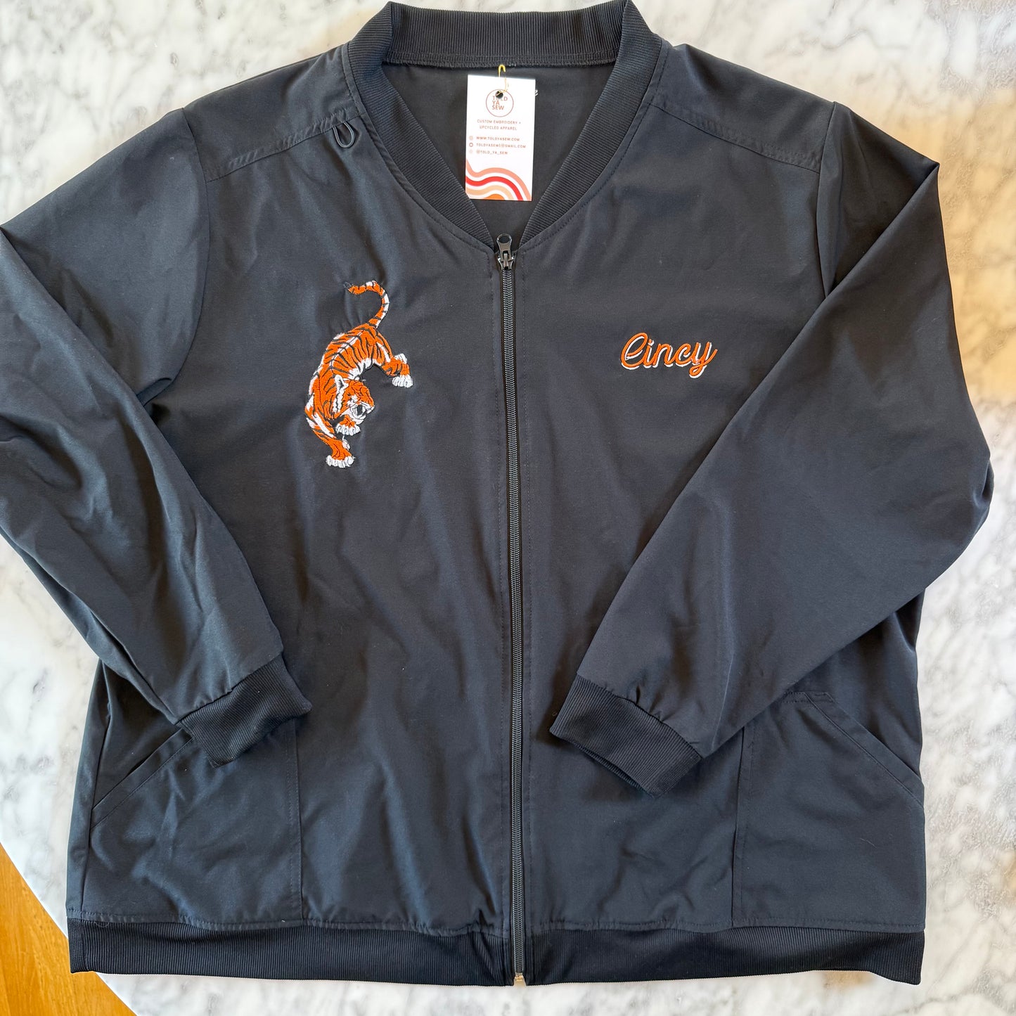 Cincy Bengals Embroidered Upcycled Lightweight Bomber Style Jacket