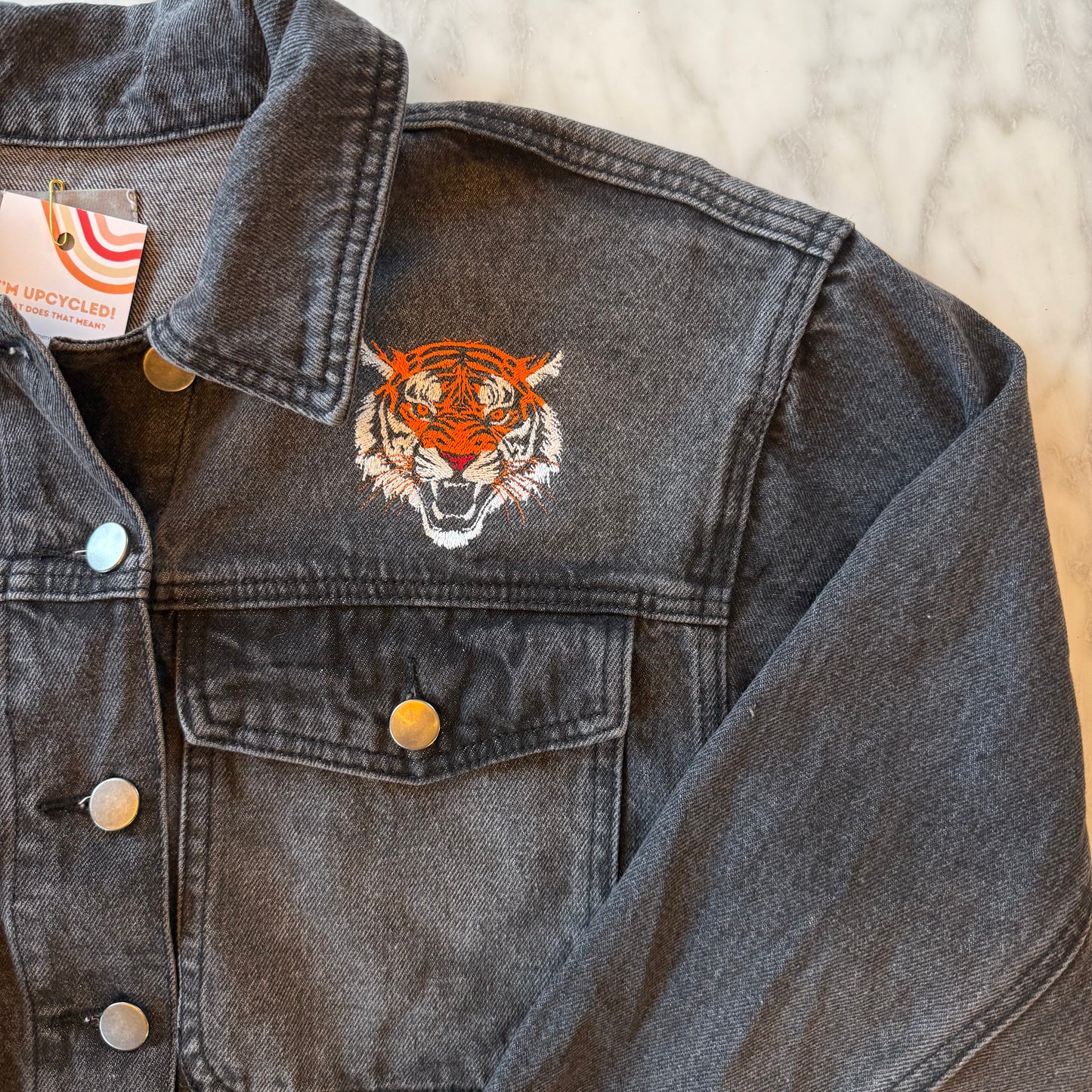 Cincinnati Football Embroidered Black Stonewash Denim Jacket