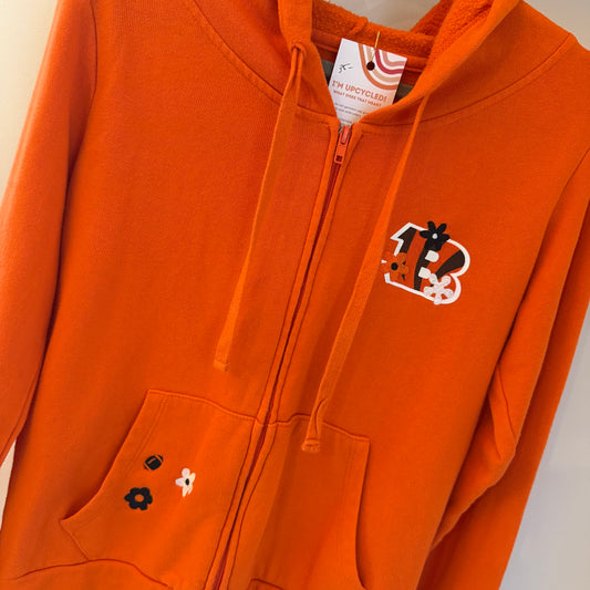 Cincinnati Bengals Upcycled Embroidered Women's Zip-Up Hoodie