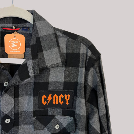 Upcycled Flannel Shirt with Embroidered Cincy Patch