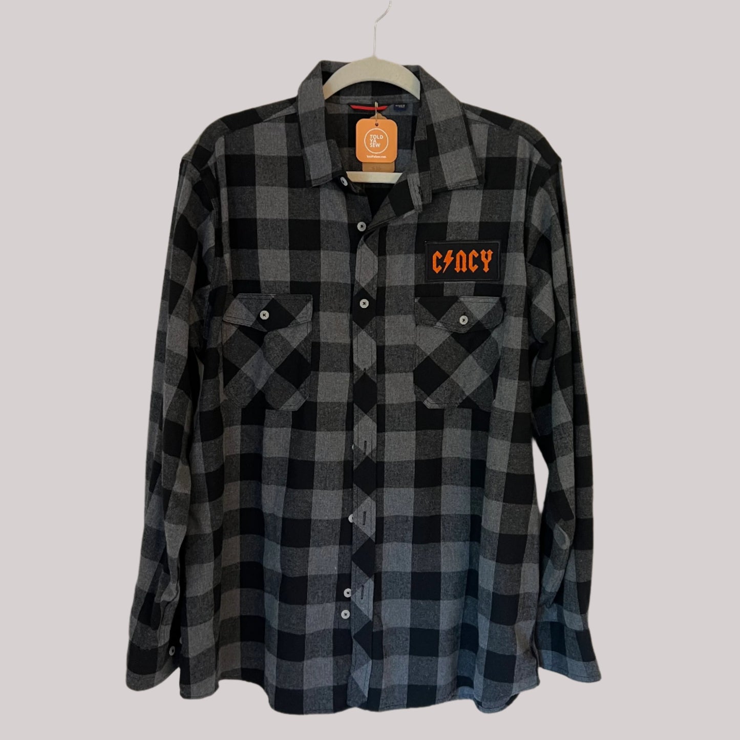 Upcycled Flannel Shirt with Embroidered Cincy Patch