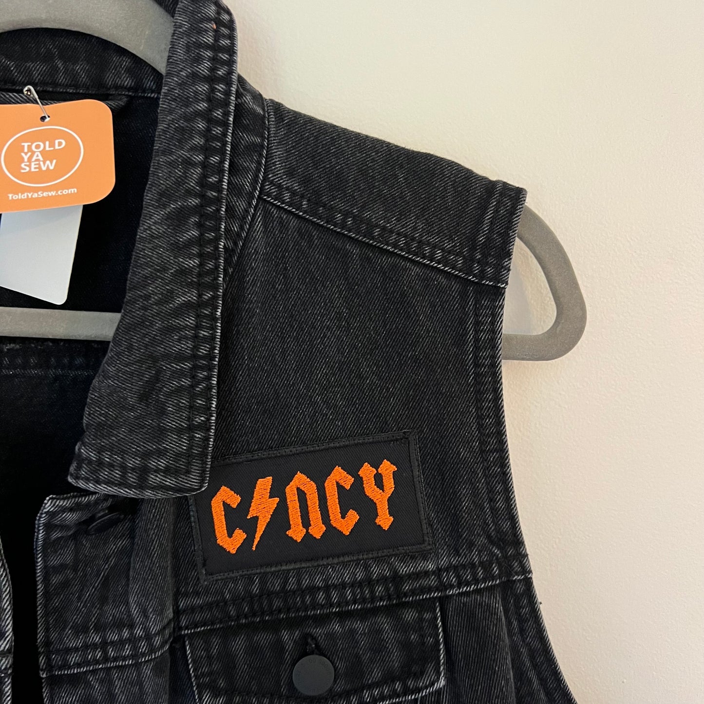 Cincy Bengals Embroidered Patches Upcycled Black Denim Vest