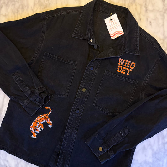 Cincinnati Bengals Embroidered Upcycled Denim Shacket