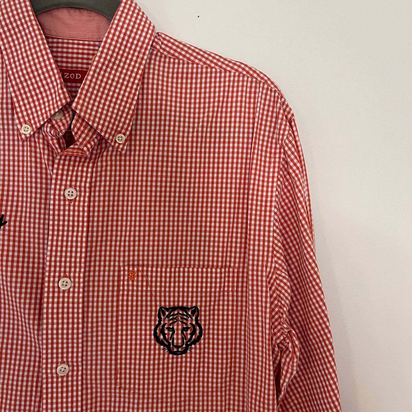 Upcycled Embroidered Who-Dey Orange Checkered Dress Shirt