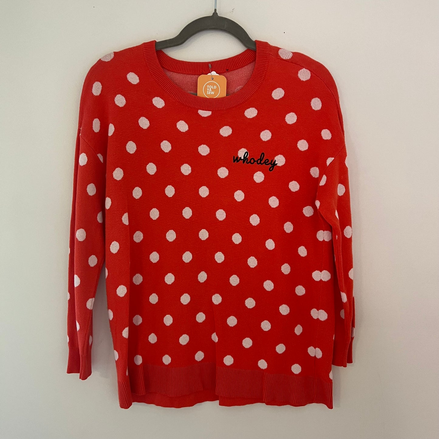 Upcycled Embroidered Who-Dey Polka-Dot Sweater