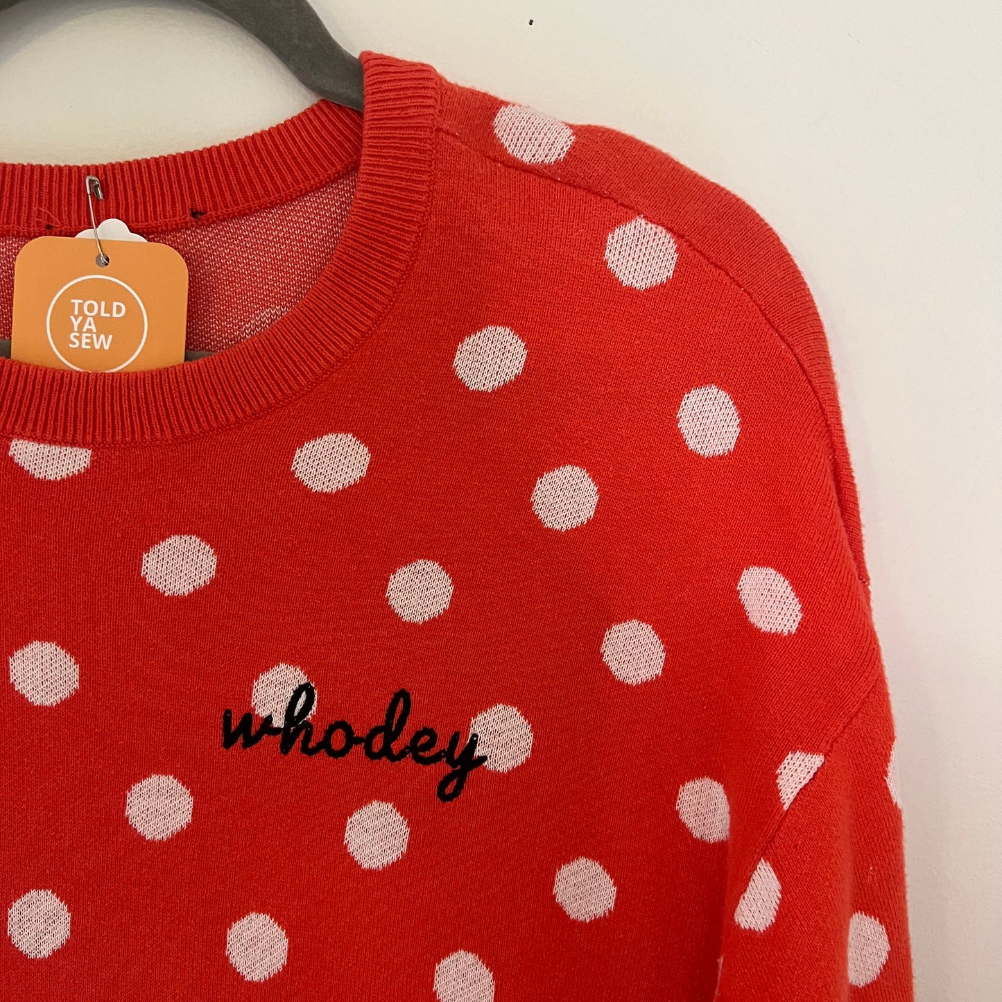 Upcycled Embroidered Who-Dey Polka-Dot Sweater