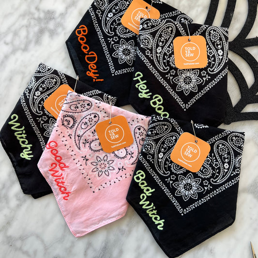 Halloween-Themed Chainstitch Embroidered Bandanas