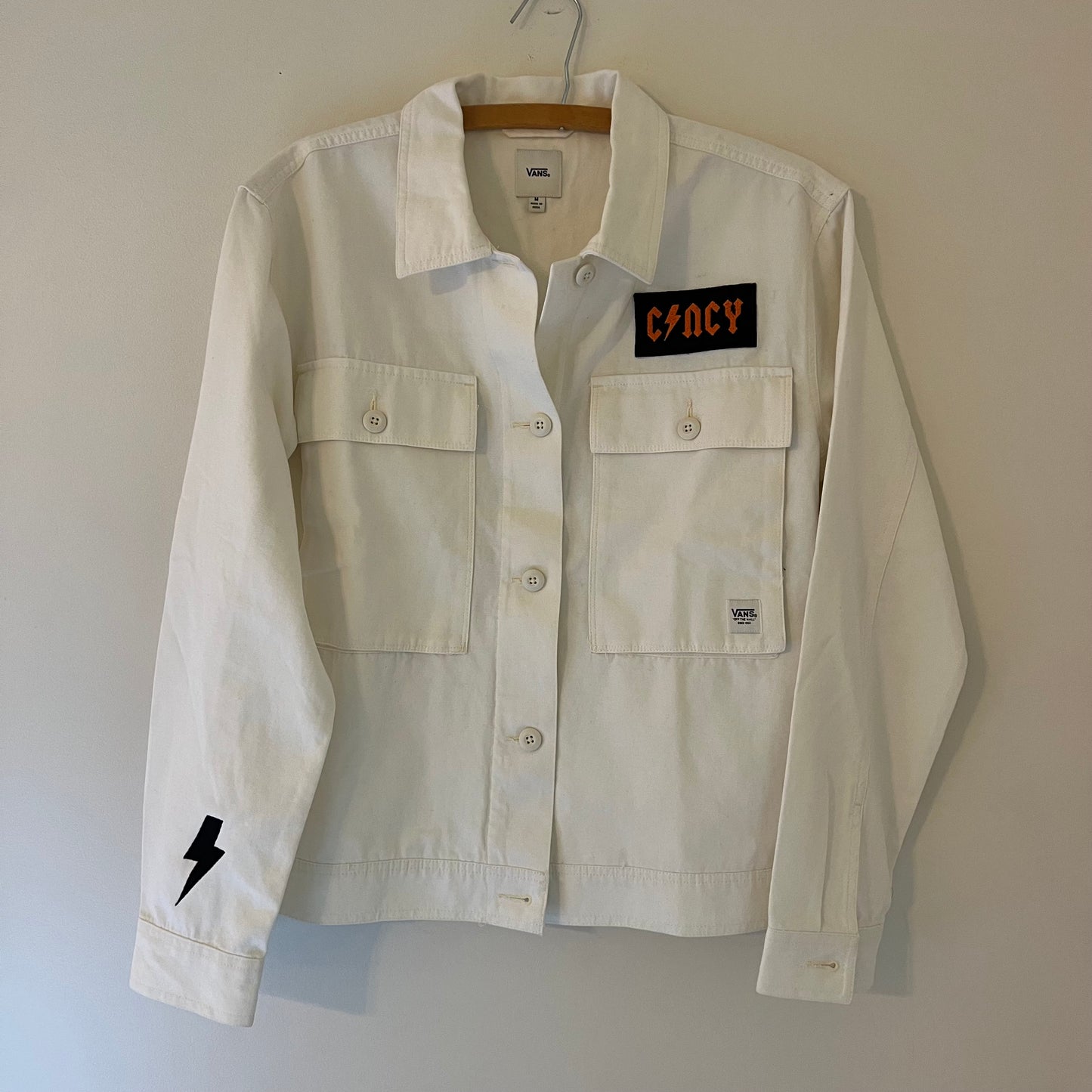 White Bengals Embroidered Upcycled White Vans Jacket