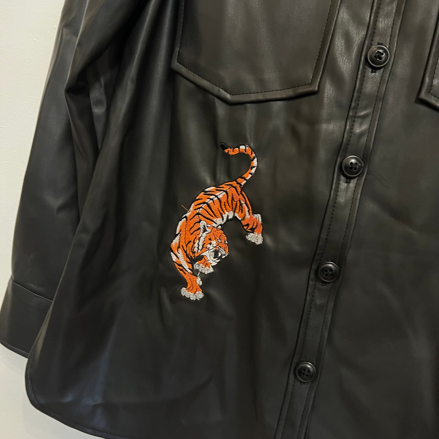 Cincy Bengal Tiger Embroidered Upcycled Faux Leather Shirt