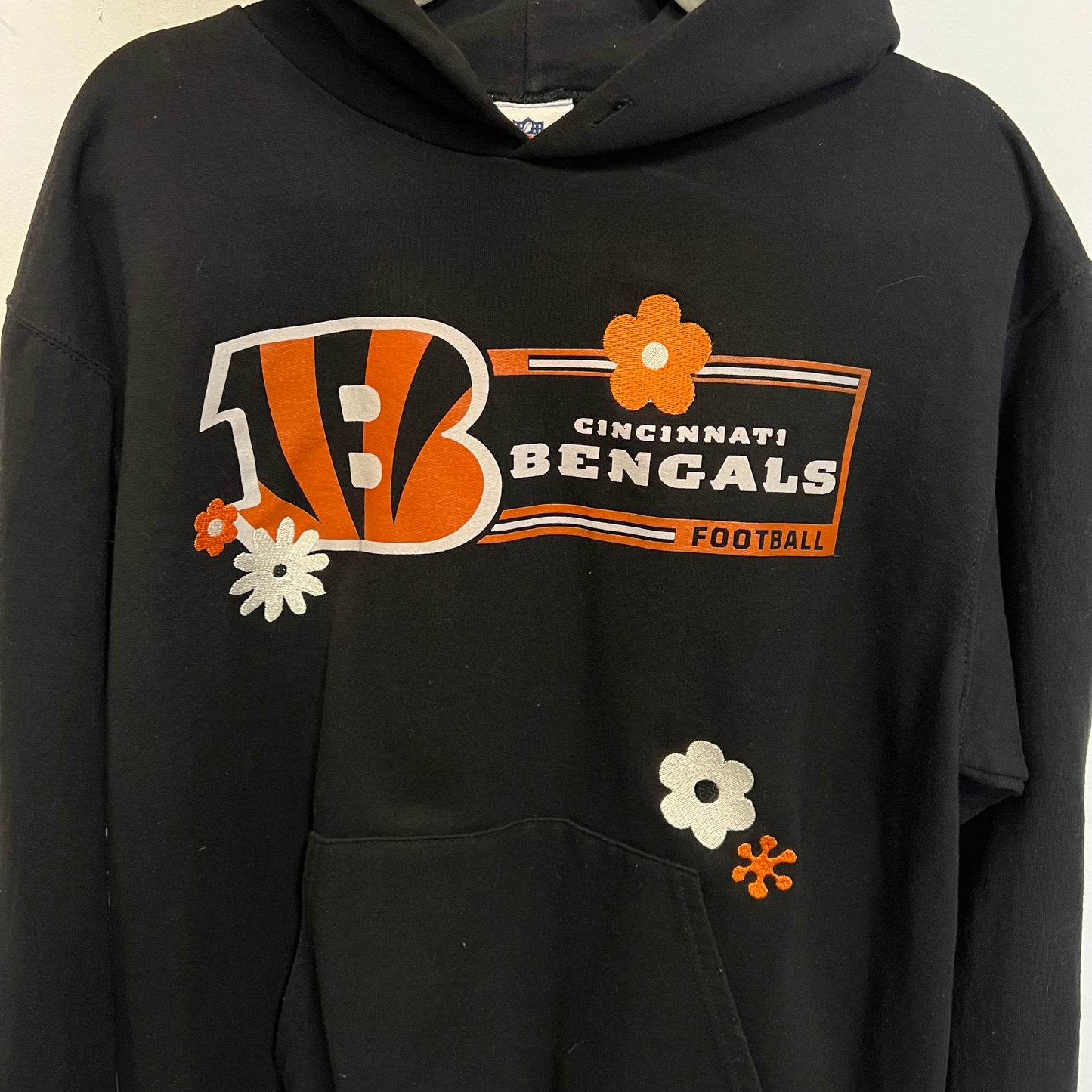 Cincinnati Bengals Upcycled Embroidered Flowers Hoodie