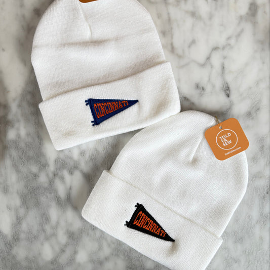 Cincinnati Pennant Flag Embroidered Beanie - Bengals or FC Cincy