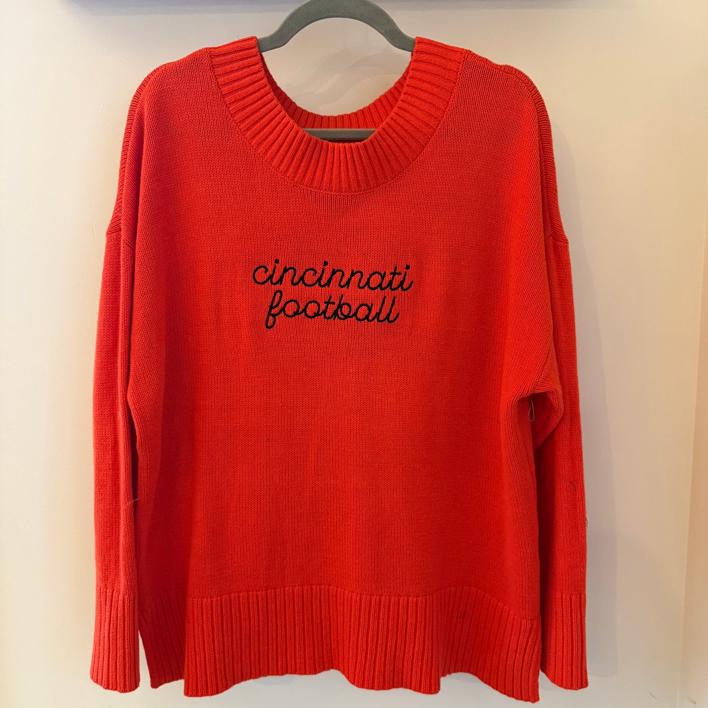 "Cincinnati Football" Embroidered Upcycled Orange Sweater