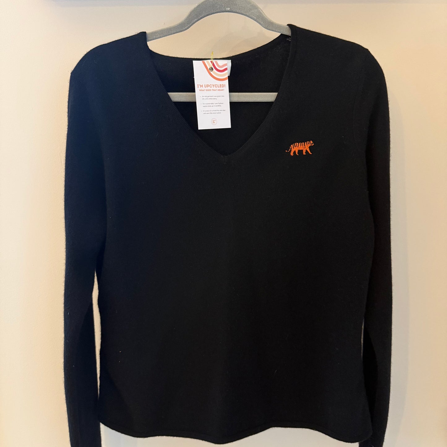 Bengal Tiger Embroidered Upcycled 100% Cashmere Sweater